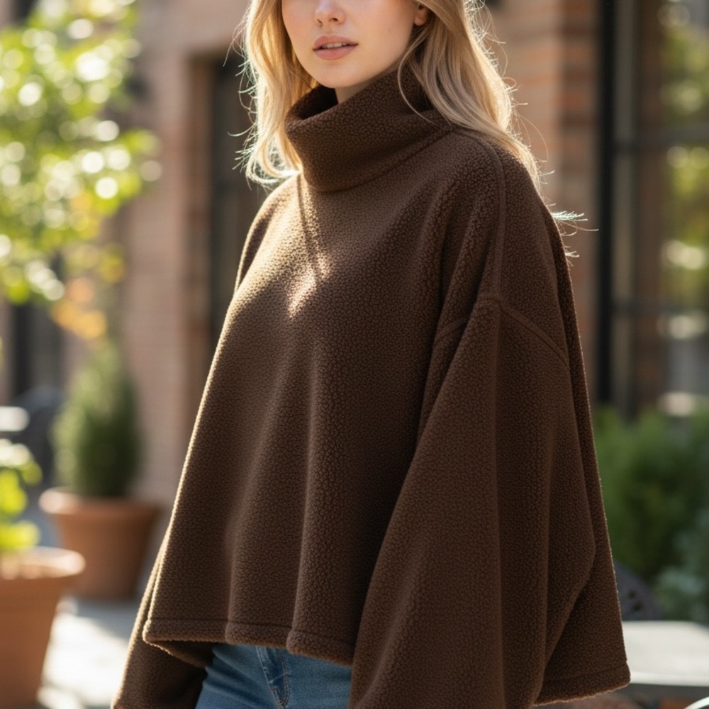 We The Free Deep Brown Cowl Neck Sweater